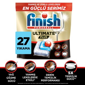 FINISH ULTIMATE Plus 27 Kapsül Karbonatlı Bulaşık Makinesi Deterjanı Tableti