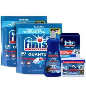 FINISH Quantum Hepsi Bir Arada 120 Kapsül Bulaşık Makinesi Deterjanı Tableti (60x2) + Temizlik ve Bakım Seti
