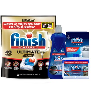 FINISH ULTIMATE Plus 40 Kapsül Hepsi Bir Arada Bulaşık Makinesi Tableti + Temizlik Bakım Seti
