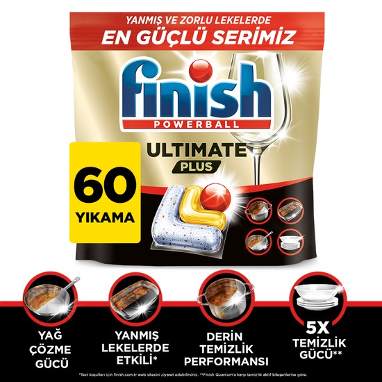 FINISH ULTIMATE Plus 60 Kapsül Limon Bulaşık Makinesi Deterjanı Tableti