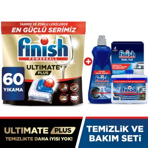 FINISH ULTIMATE Plus 60 Kapsül Hepsi Bir Arada Bulaşık Makinesi Tableti + Temizlik Bakım Seti