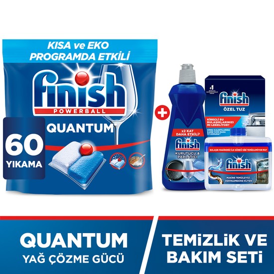 FINISH Quantum Hepsi Bir Arada 60 + Temizlik ve Bakım Seti - 2 Aylık Kullanım Paketi
